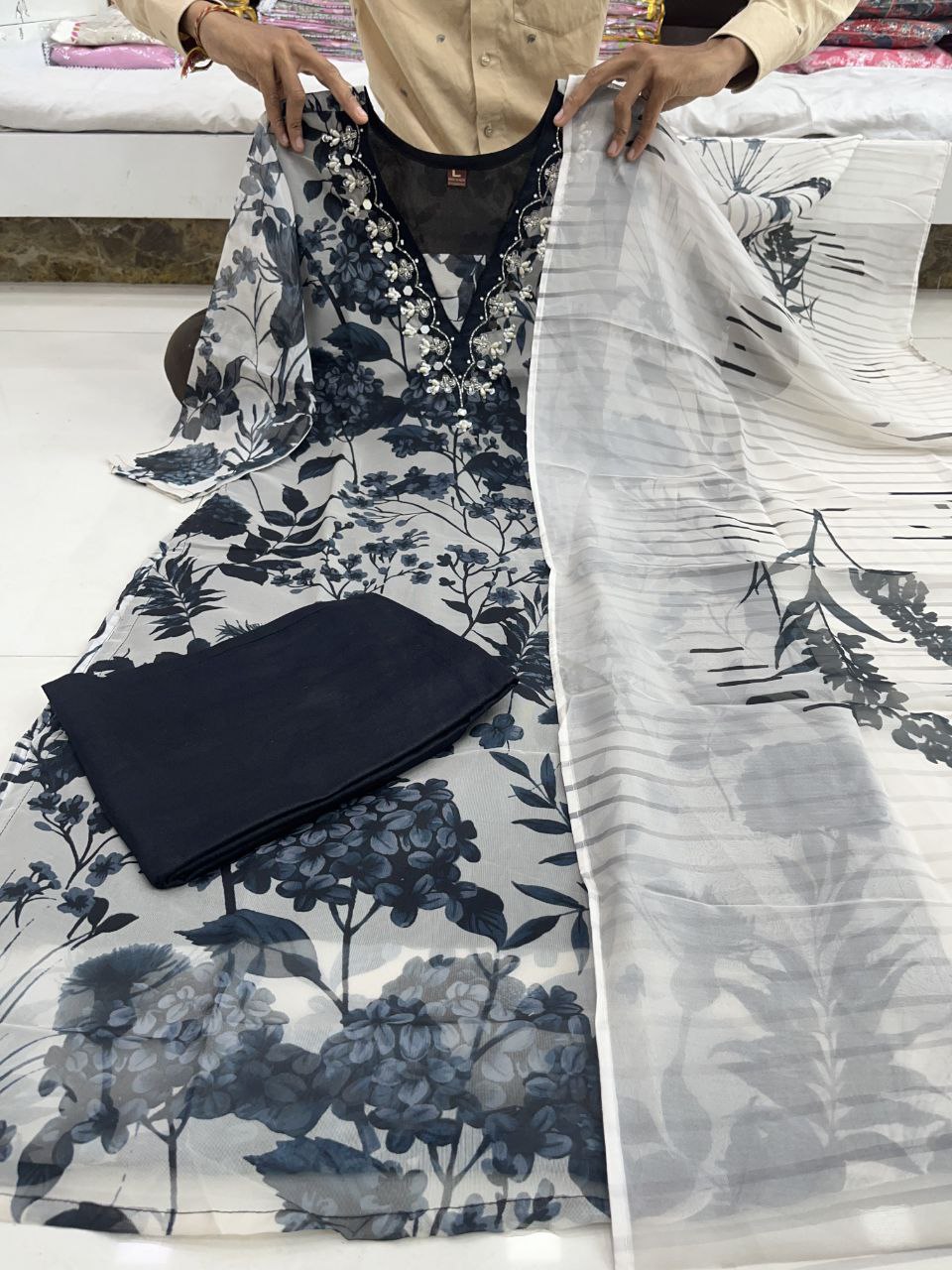 Black Organza Elegant Pure Organza khatli work Suit Set