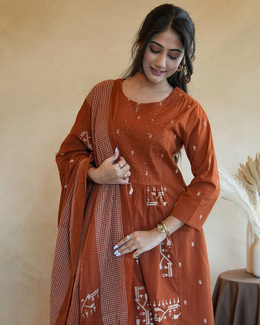 Most Delightful Soft Cotton Jaipuri Suit Set