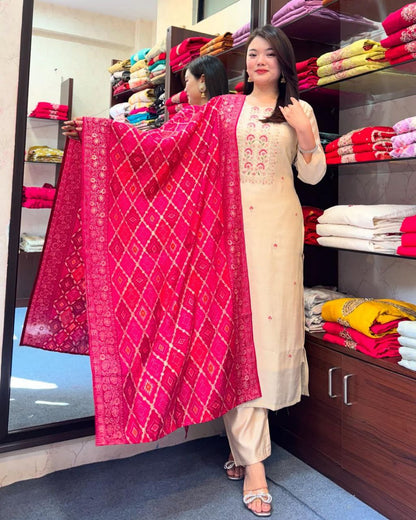 Most Beautiful Banarasi Bandhej Suit Set