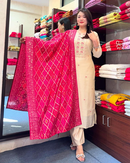 Most Beautiful Banarasi Bandhej Suit Set