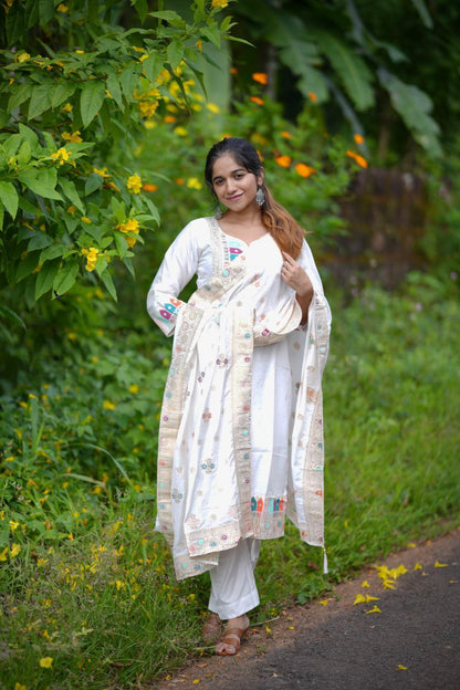 White Panther Most Trending Banana Silk Jequard Suit Set
