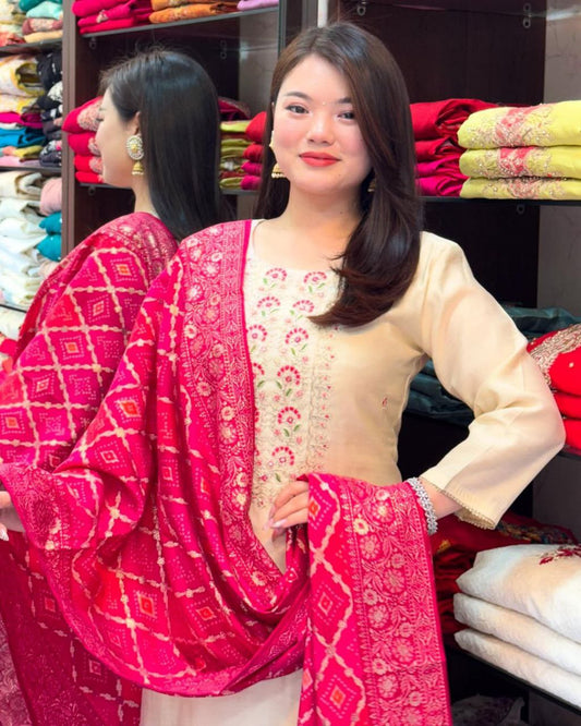 Most Beautiful Banarasi Bandhej Suit Set