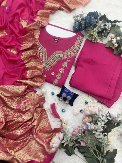 Trending Chanderi Silk Designer Suit Set