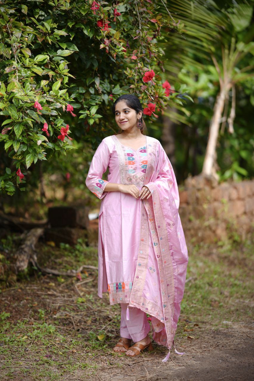 Pink Panther Most Trending Banana Silk Jequard Suit Set