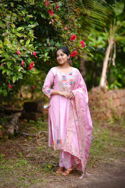 Pink Panther Most Trending Banana Silk Jequard Suit Set