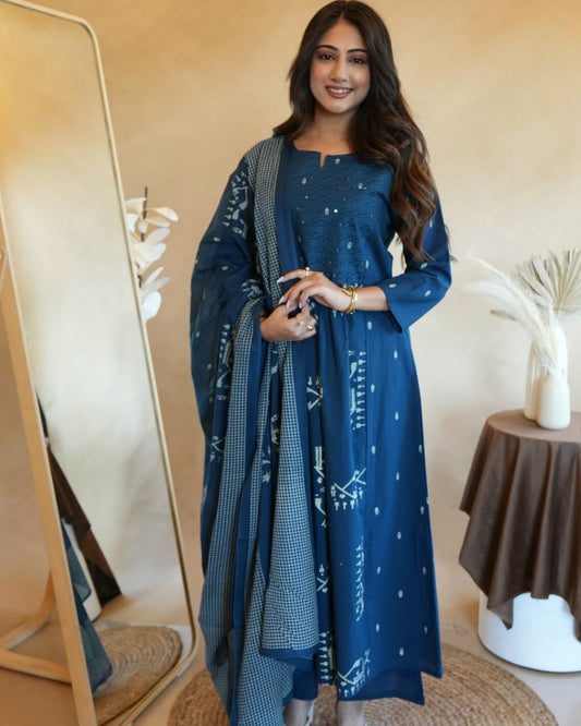 Most Delightful Soft Cotton Jaipuri Suit Set