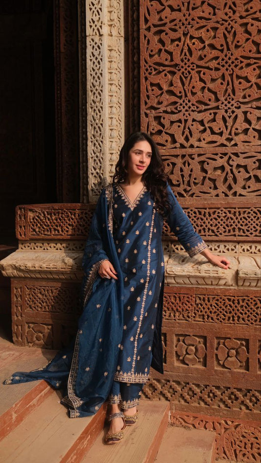 Most Elegant Chanderi Silk Embroidery Suit Set