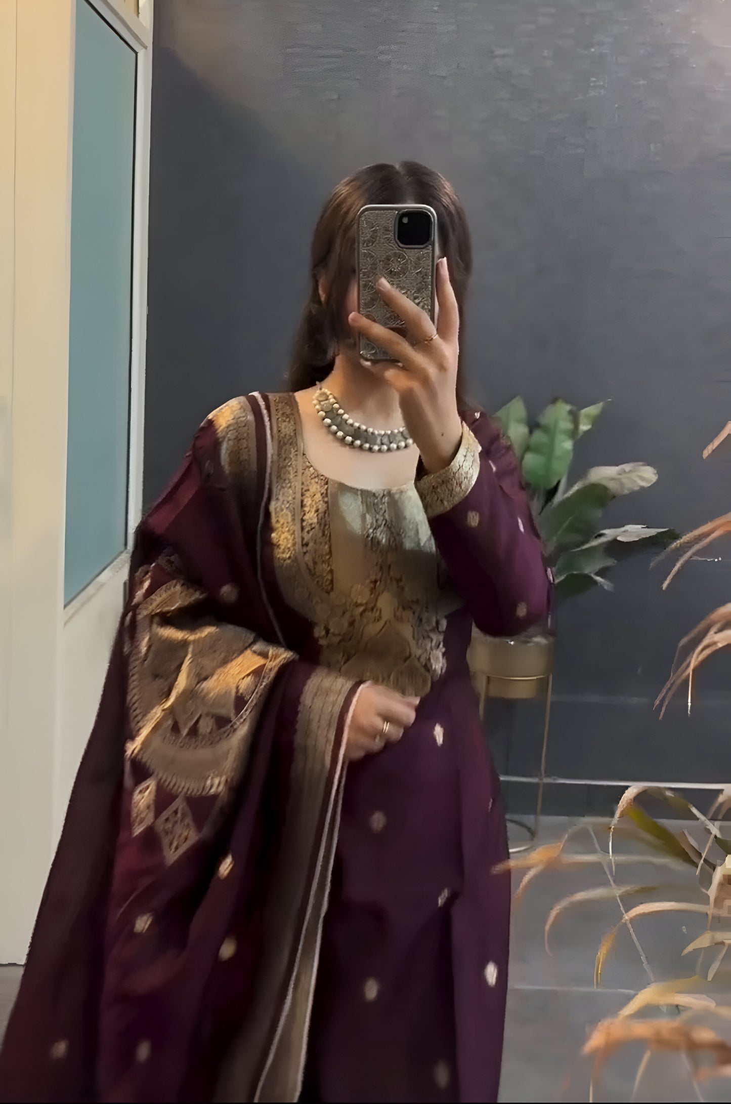 Groovy Wine Pure Heavy Designer Chanderi Silk Suit Set