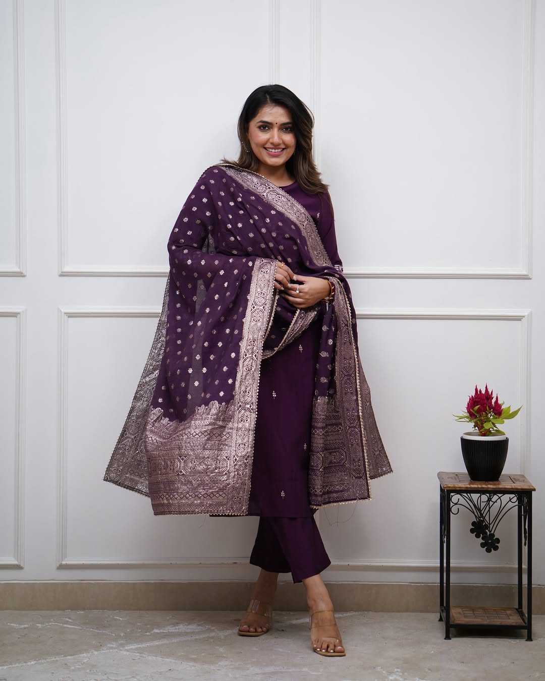 Very Stunning Chanderi Silk Embroidery Suit Set
